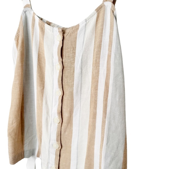 Thread & Supply Tan Stripe Organic Linen Crop Tank Medium - Picture 4 of 8